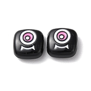Spray Painted Alloy Enamel Beads, Square with Eye, Black, 10x10x4mm, Hole: 1.8mm(PALLOY-M215-15A)