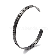 316 Surgical Stainless Steel Leaf Open Cuff Bangles for Women, Antique Silver, Inner Diameter: 2-1/4 inch(5.8cm)(BJEW-P319-03B-AS)