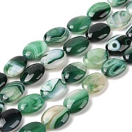 Natural Striped Agate/Banded Agate Beads Strands, Flat Oval, Dyed & Heated, Green, 18~19x24x7~8mm, Hole: 1.2mm, about 16pcs/strand, 15.75''(40cm)(G-Q182-01I)