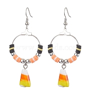 Halloween Candy Corn Handmade Lampwork & Polymer Clay Dangle Earrings for Women, with Brass Earring Hooks, Colorful, 67x29.5mm(EJEW-JE05893-01)