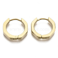 304 Stainless Steel Huggie Hoop Earrings, Ring, Real 18K Gold Plated, 16x17x3mm, Pin: 0.8mm(STAS-R115-22G)
