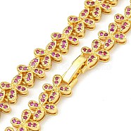 Rack Plating Brass Pave Cubic Zirconia Butterfly Link Necklaces, Long-Lasting Plated, Cadmium Free & Lead Free, Real 18K Gold Plated, Orchid, 16.30 inch(41.4cm)(NJEW-A031-03G-03)