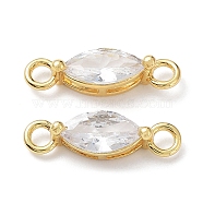 Brass Clear Cubic Zirconia Links Connectors, Long-Lasting Plated, Flat Round, Real 18K Gold Plated, 13x4x4mm, Hole: 2mm(ZIRC-G170-14G-01)
