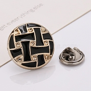 Plastic Brooch, Alloy Pin, with Enamel, for Garment Accessories, Round, Black, 25mm(SENE-PW0013-07C-03A)
