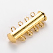 4-Strands Brass Magnetic Slide Lock Clasps, 8 Holes, Golden, 26x10x5mm, Hole: 2mm(X-KK-E668-07G)