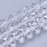Imitation Austrian Crystal Bead Strands, Grade AAA, Faceted(32 Facets) Round, Clear, 5mm, Hole: 0.7~0.9mm, about 80pcs/strand, 15.7 inch(G-M181-5mm-01A)