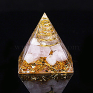 Orgonite Pyramid Resin Display Decorations, Healing Pyramids, for Stress Reduce Healing Meditation, with Brass Findings, Gold Foil and Natural Kunzite Chips Inside, for Home Office Desk, 30mm(G-PW0005-05Q)