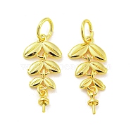 Leaf Rack Plating Brass Cup Peg Bails, Pendant Bail with Jump Rings, For Half Drilled Beads, Long-Lasting Plated, Lead Free & Cadmium Free, Real 18K Gold Plated, 21.5x10x3mm, Hole: 4mm, Pin: 0.7mm(KK-F864-03G)