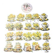 20Pcs Romantic FLower Tea Cup and Pot PVC Self-Adhesive Waterproof Decorative Stickers, for DIY Scrapbooking, Yellow, 75~80x68~80x0.2mm(STIC-P007-A06)