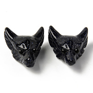 Synthetic Blue Goldstone Pendants, Top Drilled Beads, with Black Onyx Eye, Wolf Head, 30.5x23.5x11.5~13mm, Hole: 2mm(G-R478-06A-08)