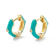 Clear Cubic Zirconia Chunky Hinged Hoop Earrings with Enamel, Brass Jewelry for Women, Cadmium Free & Nickel Free & Lead Free, Real 18K Gold Plated, Dark Turquoise, 16x4mm, Pin: 1mm(EJEW-P196-20G-06)