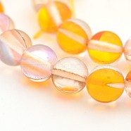 Round Synthetic Moonstone Beads Strands, Holographic Beads, Dyed, Gold, 6mm, Hole: 1mm, about 60~62pcs/strand, 14~15 inch(G-M210-6mm-06)