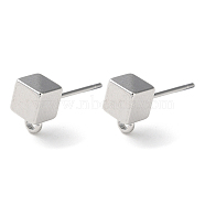 Brass Stud Earring Findings, with Horizontal Loop, Cube, Real Platinum Plated, 8x5mm, Hole: 1.5mm, Pin: 0.7mm(KK-F862-34P)