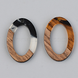 Resin & Walnut Wood Pendants, Oval, Black, 29x19.5x3mm, Hole: 1.8mm(RESI-S389-022A-A02)