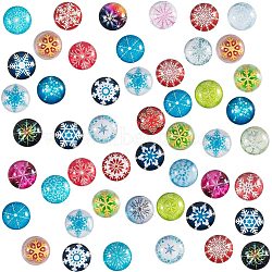 Flatback Glass Cabochons for DIY Projects, Dome/Half Round, Christmas Theme, Snowflake Pattern, Mixed Color, 12x4mm, 140pc/box(GGLA-PH0005-12mm-06C)