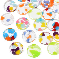 Transparent Cellulose Acetate(Resin) Pendants, Flat Round, Mixed Color, 15.5x2.5mm, Hole: 1.5mm, Pin: 0.7mm(KY-N018-04)