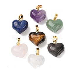 Natural Mixed Gemstone Pendants, Heart Charms with Brass Snap on Bails, Golden, Mixed Dyed and Undyed, 17x17.5x11mm, Hole: 6.5x4mm(G-B188-04G)