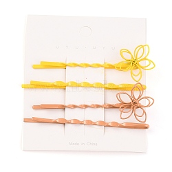 4Pcs Painted Iron Hair Bobby Pins, with Flower Alloy Findings, Mixed Color, 63x20.5x11mm, 64.2x2.5x5mm, 2 Styles, 2 Colors(PHAR-I007-14B)