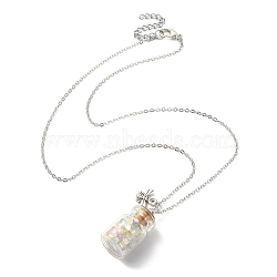 Bee Alloy Pendant Necklace, Glass Chips Wish Bottle Necklace, Antique Silver, 17.91 inch(45.5cm)(NJEW-FZ00023)