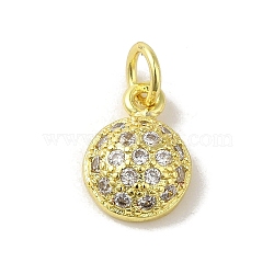 Brass Micro Pave Cubic Zirconia Charms, Real 18K Gold Plated, Flat Round Charms, Clear, 11.5x8x3.5mm, Hole: 3mm(KK-M283-25G-01)