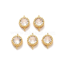 Brass Pave Clear Cubic Zirconia Flat Round Connector Charms, Ion Plating(IP), Real 18K Gold Plated, 8x5.5x3mm, Hole: 0.8mm(KK-H515-02A-G)