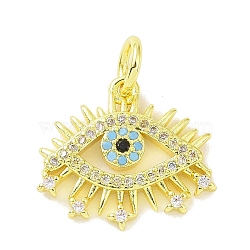 Real 18K Gold Plated Brass Micro Pave Cubic Zirconia Pendants, with Jump Ring, Evil Eye Charms, Colorful, 15.5x17.5x2mm, Hole: 4mm(KK-L209-039G-03)