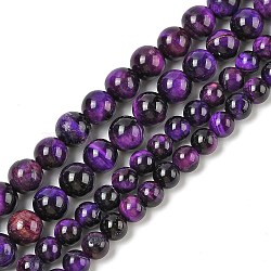 Natural Tiger Eye Beads Strands, Dyed & Heated, Round, Purple, 8mm, Hole: 1.2mm, about 46~47pcs/strand, 14.90~15.24''(37.8~38.7cm)(G-B133-A02-8MM-04)