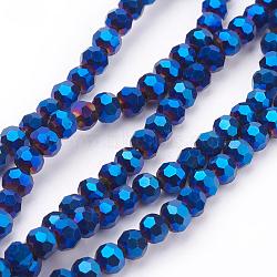 Electroplate Glass Bead Strands, Faceted(32 Facets), Round, Blue Plated, 4mm, Hole: 0.5mm, about 100pcs/strand, 14.2 inch(EGLA-R042-4mm-01)