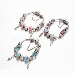 Alloy Rhinestone Bead European Bracelets, with Glass Beads and Brass Chain, Mixed Color, 190mm(BJEW-L602-18)