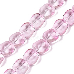 Electroplate Glass Beads Strands, Pearl Luster Plated, Square, Pearl Pink, 10.5x10.5~11x6.5mm, Hole: 1mm, about 59~60pcs/strand, 25.12~25.59 inch(63.8~65cm)(EGLA-N012-07G)