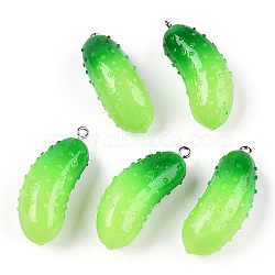 Opaque Resin Vegetable Pendants, Cucumber Charms, with Platinum Plated Iron Loops, Green Yellow, 38~41x16x14.5mm, Hole: 2mm(RESI-N039-79)