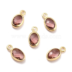 Eco-Friendly Brass with Glass Pendants,  Long-Lasting Plated, Lead Free & Cadmium Free & Nickel Free, Oval, Real 18K Gold Plated, Sandy Brown, 9x4.5x2mm, Hole: 1.2mm(KK-K268-01S)