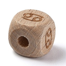 Natural Wood Constellation Beads, Cube, Cancer, 12x12x12mm, Hole: 4mm(WOOD-M002-04)