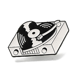 Heart Theme Enamel Pins, Black Alloy Brooches for Backpack Clothes, Record Payer, 19.5x34.5mm(JEWB-Q009-02D)