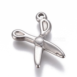 Non-Tarnish 304 Stainless Steel Pendants, Scissor, Stainless Steel Color, 20x14x3.2mm, Hole: 1.6mm(STAS-E474-19)