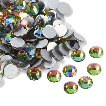 Glass Flat Back Rhinestone, Grade A, Back Plated, Faceted, AB Color, Half Round, Crystal Vitrail Medium, 6.3~6.5mm