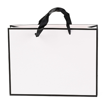 Rectangle Paper Bags, with Handles, for Gift Bags and Shopping Bags, White, 21x27x0.6cm