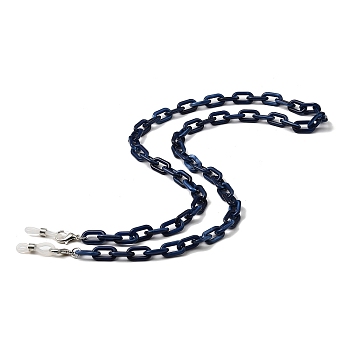 Eyeglasses Chains, Acrylic Cable Chains Neck Strap Mask Lanyard, with Alloy Lobster Claw Clasps and Rubber Loop Ends, Midnight Blue, 660~670mm