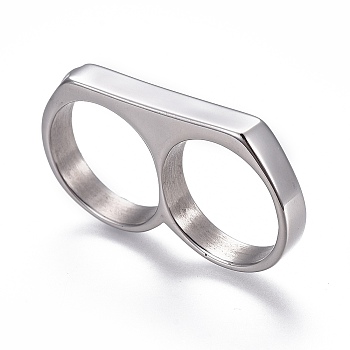 304 Stainless Steel Finger Rings, Double Rings, Stainless Steel Color, Size 8, 18mm