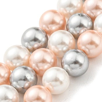 Electroplated Natural Shell Beads Strands, Imitation Pearl, Dyed, Round, Sandy Brown, 8mm, Hole: 0.8mm, about 52pcs/strand, 15.94 inch(40.5cm)