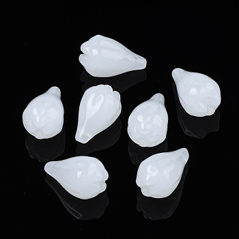 Imitation Jade Glass Pendants, Flower Bud, White, 10x17mm, Hole: 0.9mm