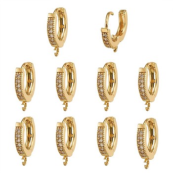 Eco-Friendly Brass Earring Hoops Findings, with Cubic Zirconia, Clear, Golden, 15x2.5x13.5mm, Hole: 1.5mm, Pin: 0.9mm