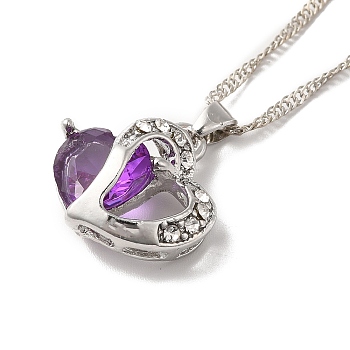 Resin Heart Pendant Necklace with Singapore Chains, Platinum Zinc Alloy Jewelry for Women, Dark Violet, 9.06 inch(23cm)