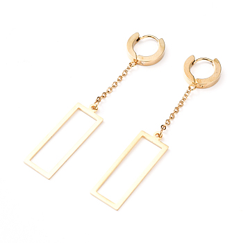304 Stainless Steel Dangle Hoop Earrings, Geometric Earrings, with Cable Chains and Ear Nuts, Rectangle, Golden, 69mm, Pin: 0.8mm