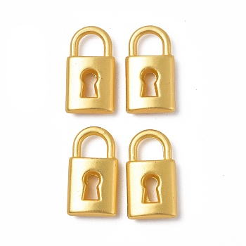 Rack Plating Alloy Charms, Cadmium Free & Lead Free & Nickle Free, Lock, Matte Gold Color, 14x8x3mm, Hole: 3.8mm