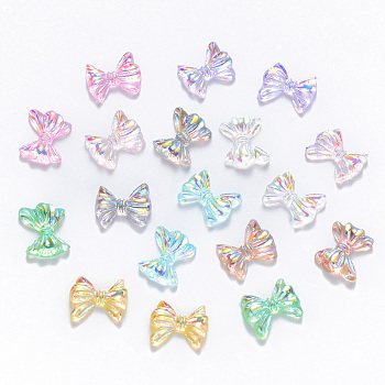 Resin Cabochons, Nail Art Decoration Accessories, AB Color Plated, Bowknot, Mixed Color, 9x11x3mm