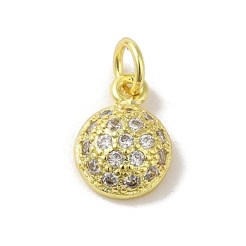 Brass Micro Pave Cubic Zirconia Charms, Real 18K Gold Plated, Flat Round Charms, Clear, 11.5x8x3.5mm, Hole: 3mm