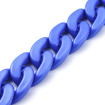 Handmade Opaque Acrylic Curb Chains, Twisted Chain, Oval, for Jewelry Making, Blue, Link: 30x21x6mm, 39.37 inch(1m)/strand