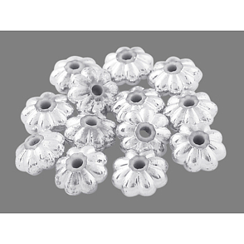 Silver Plating Acrylic Spacer Beads, Flower, Silver Color, about 6mm in diameter, 3mm thick, hole: 1mm