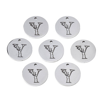 304 Stainless Steel Charms, Laser Cut, Designed Letter Engraved, Flat Round, Stainless Steel Color, Letter.Y, 14x1mm, Hole: 1.2mm